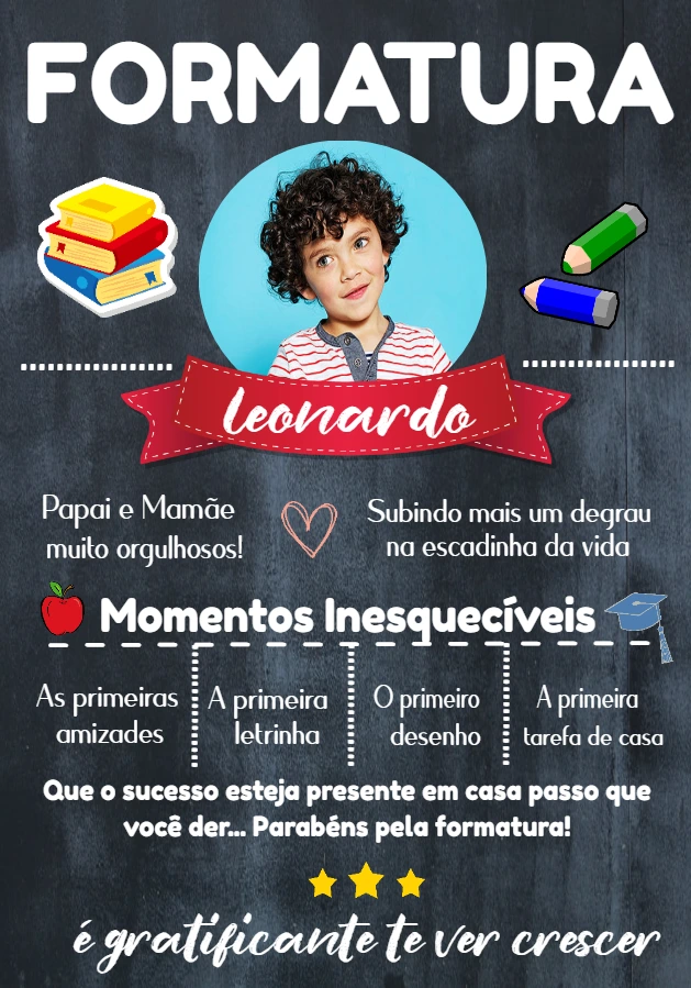 Convite de Formatura Infantil com Foto para Editar Online