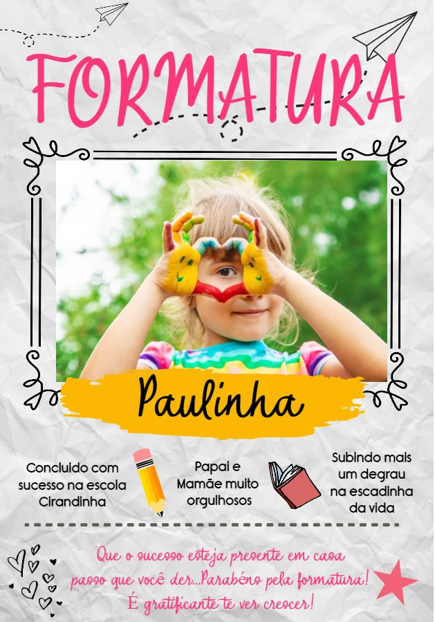 Convite Formatura Infantil com Foto para Editar Online