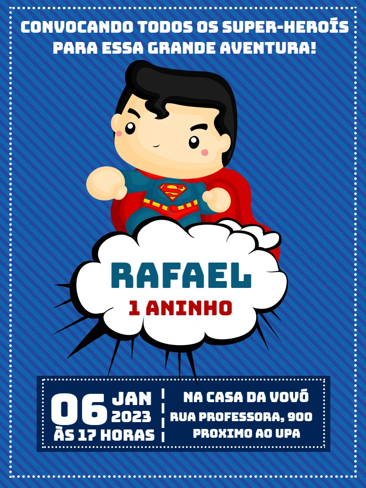 Convite de Aniversário Superman Editável para Personalizar