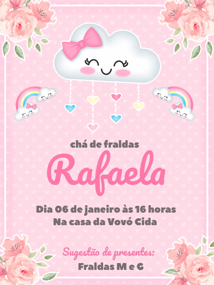 Convite Chá de Fraldas Chuva de Amor para Editar Online