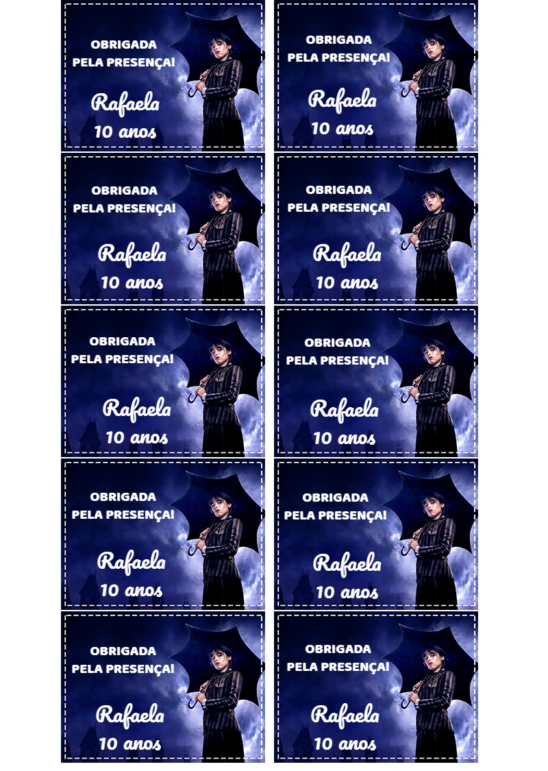 Tag de Agradecimento Wandinha para Editar e Imprimir