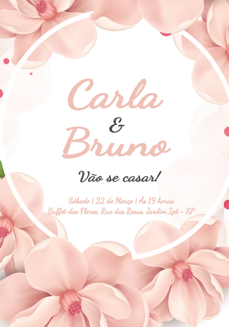 Convite de Casamento com Flores Rosa para Editar Online