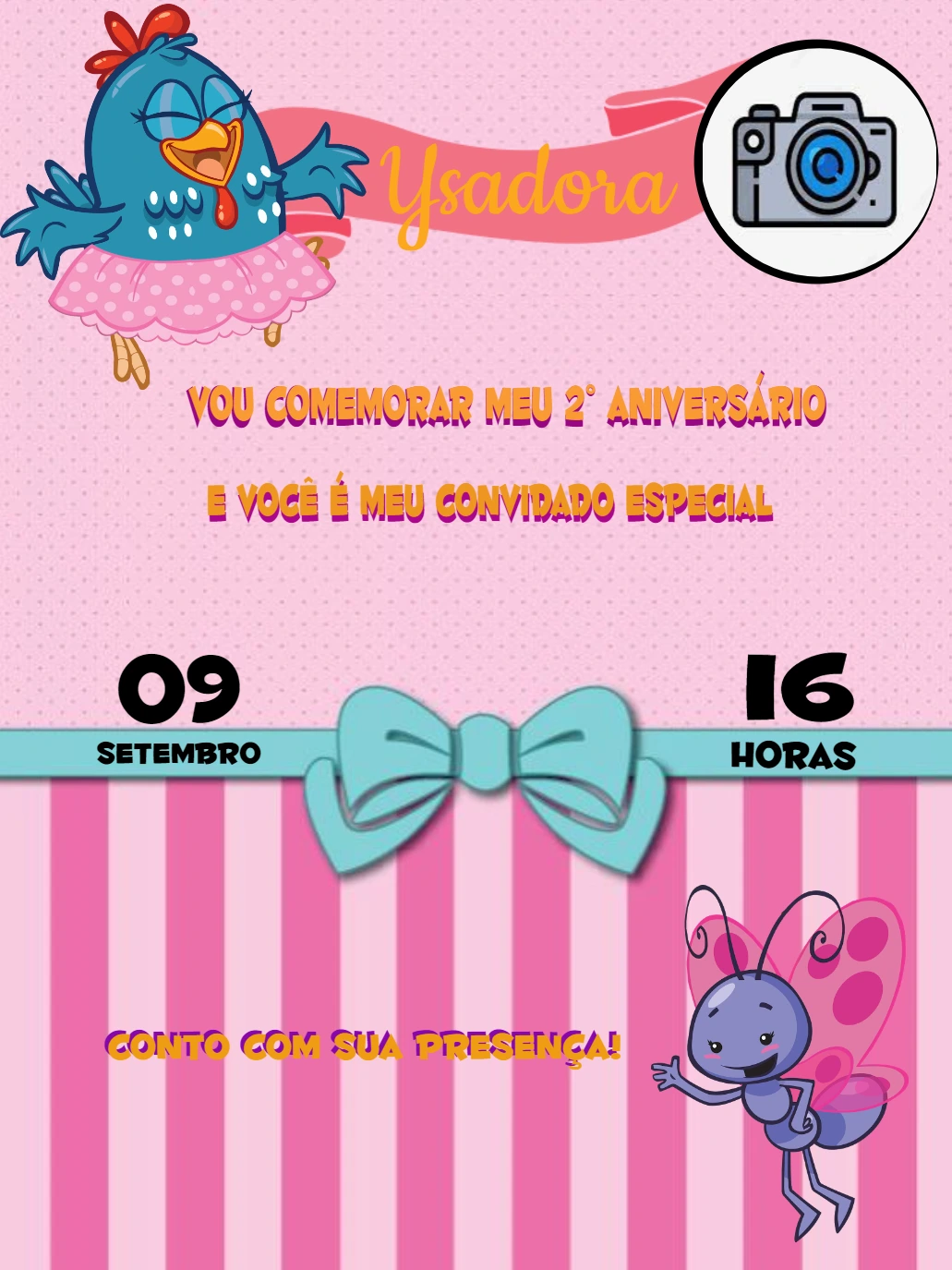 Convite Aniversário Galinha Pintadinha com Foto para Editar