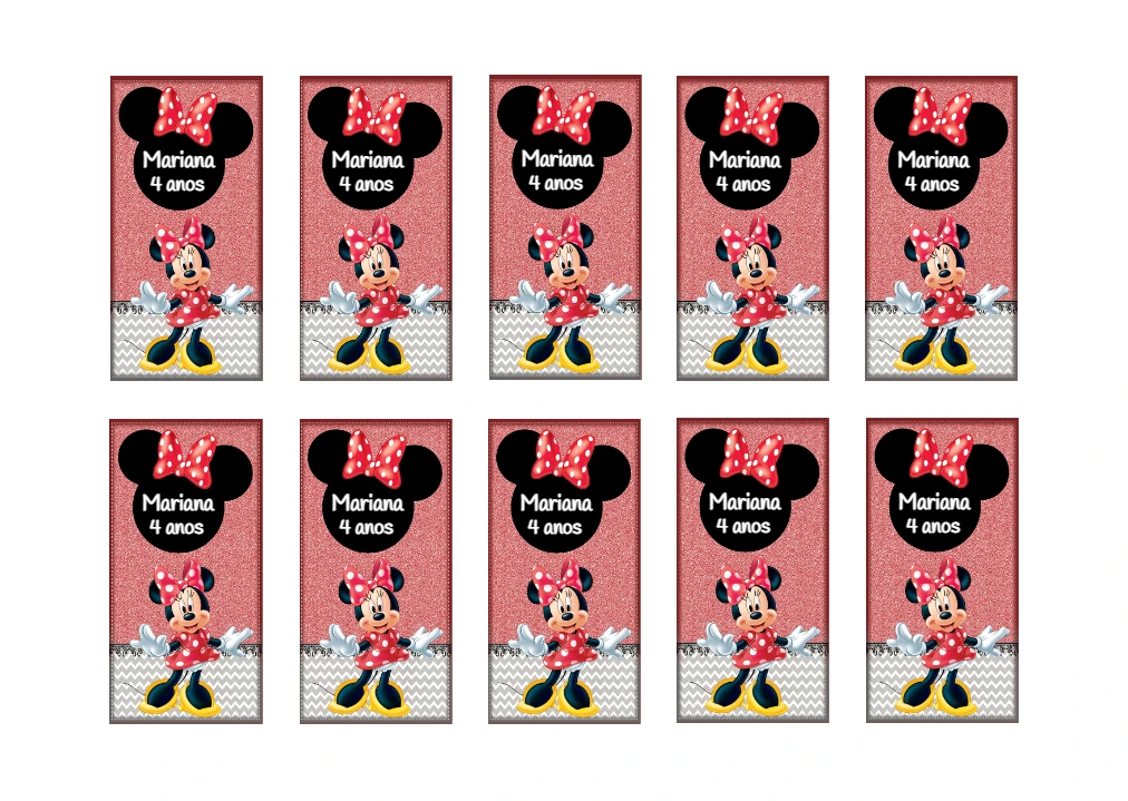 Adesivo Aniversário Minnie Vermelha para Editar e Imprimir