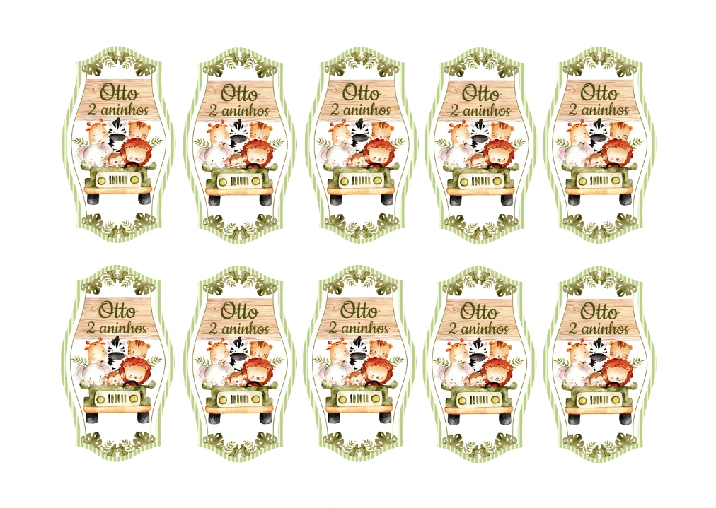 Adesivo Aniversário Safari com Animais para Editar Online