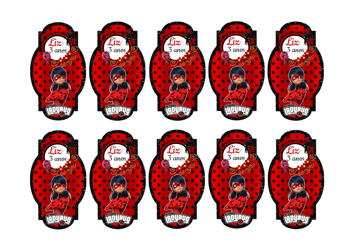 Adesivo Aniversário Ladybug para Editar e Imprimir