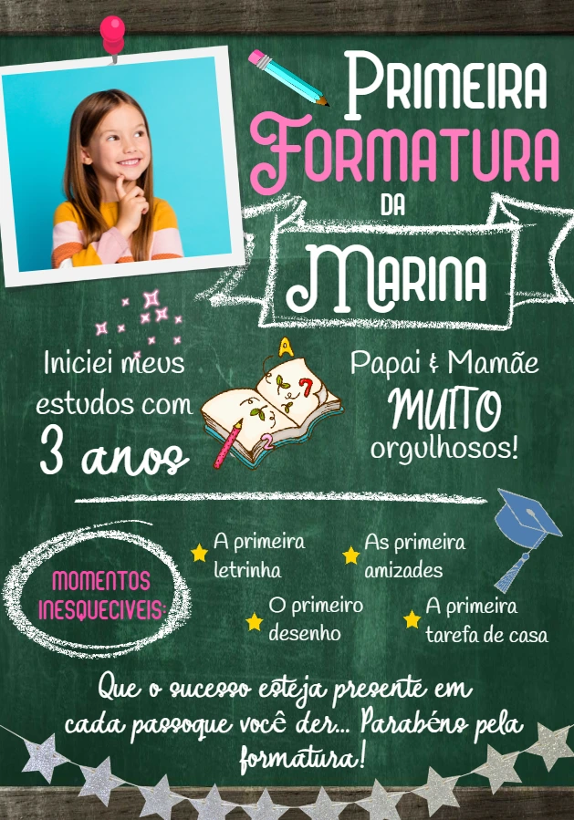Convite de Formatura Infantil com Foto para Editar Online