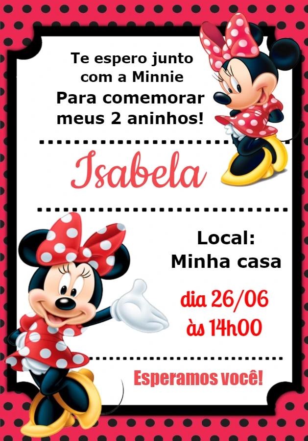 Convite de Aniversário Minnie Mouse para Editar Online