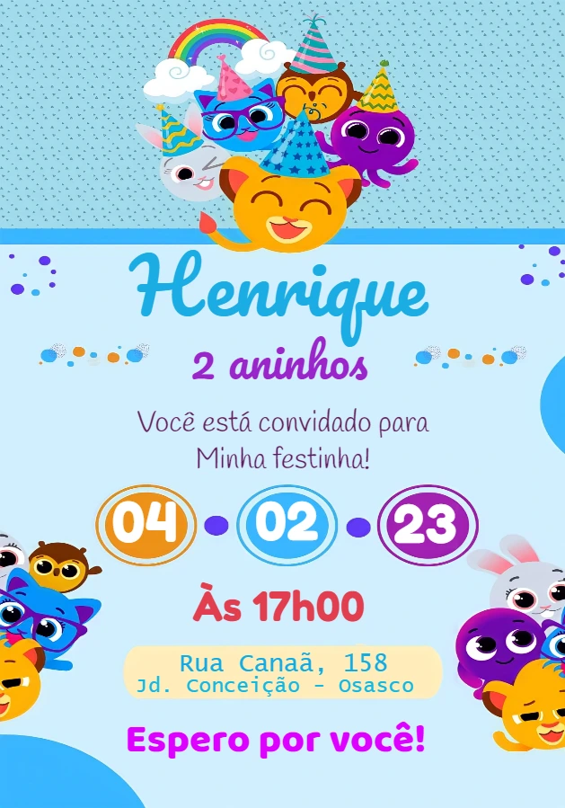 Convite de Aniversário Bolofofos para Editar Online