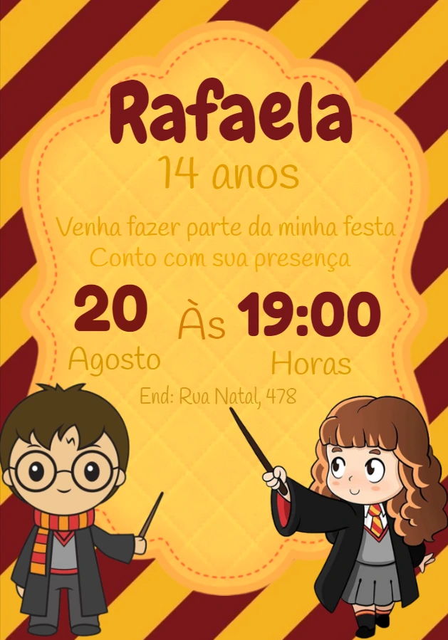 Convite Aniversário Harry Potter com Personagens para Editar