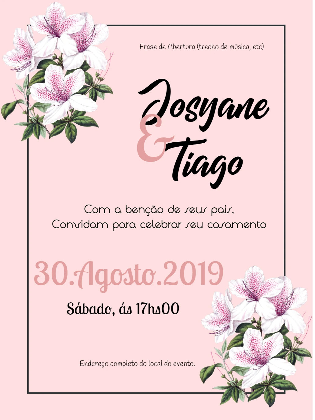 Convite de Casamento Floral Rosa para Editar Online