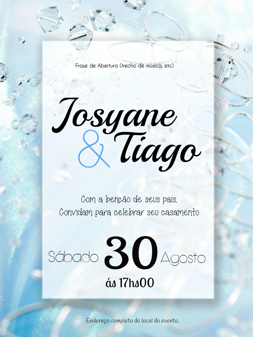 Convite de Casamento Moderno com Cristais para Editar Online