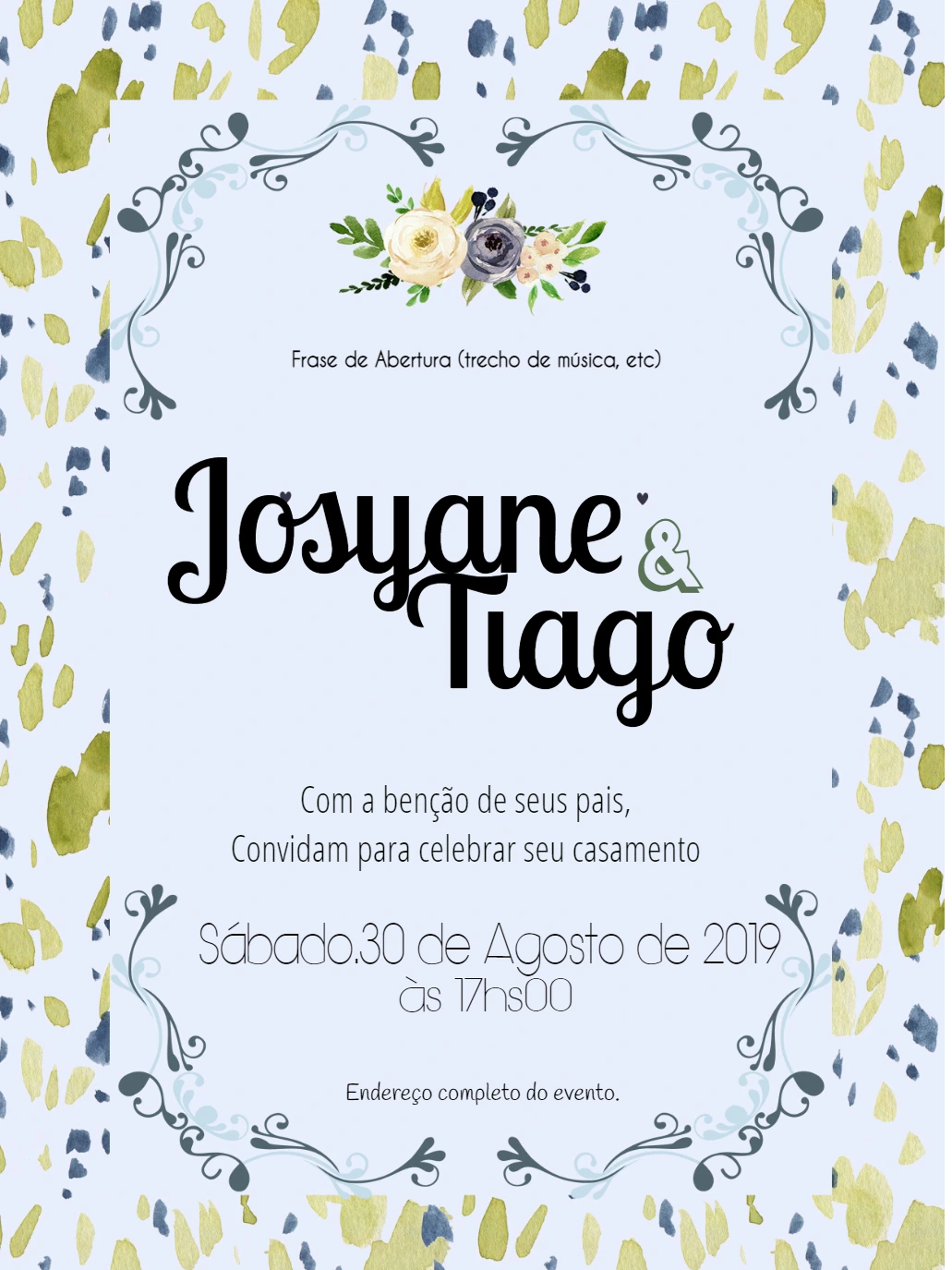 Convite de Casamento Floral Aquarelado para Editar Online