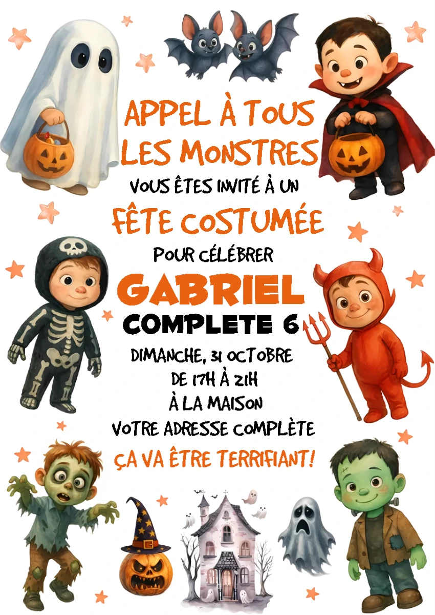 Invitation Anniversaire Halloween Monstres à Modifier en Ligne
