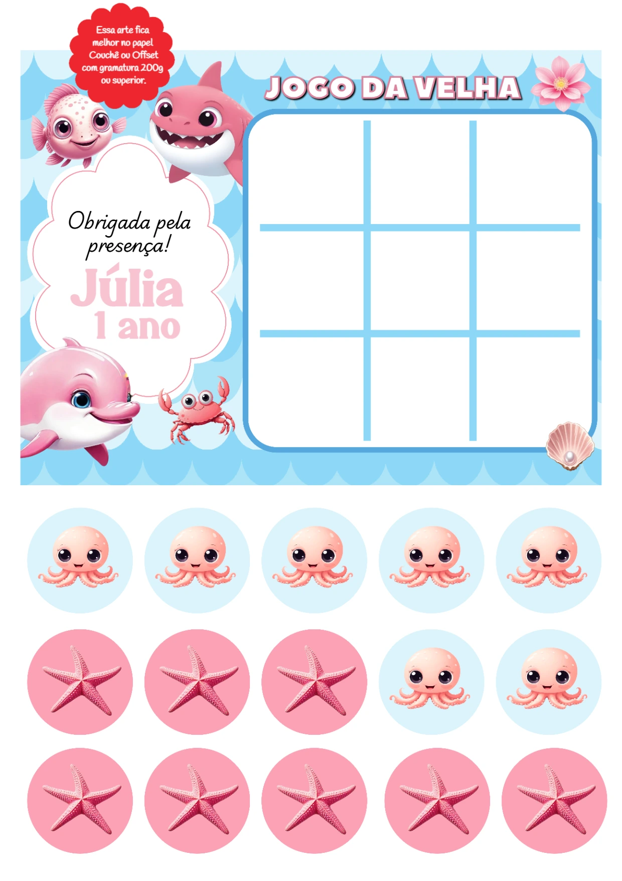 Jogo da Velha Fundo do Mar Rosa para Editar Online