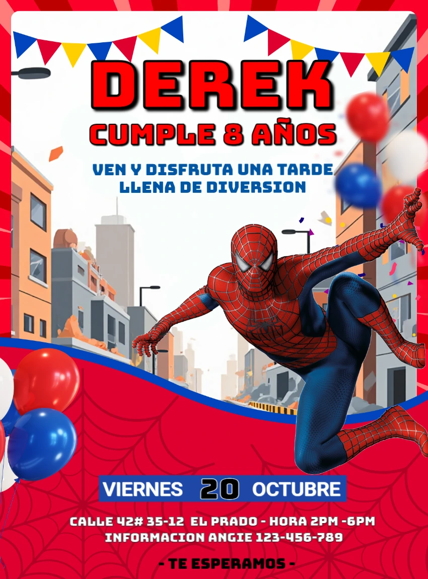 Invitación de Cumpleaños de Spider-Man para Editar Online