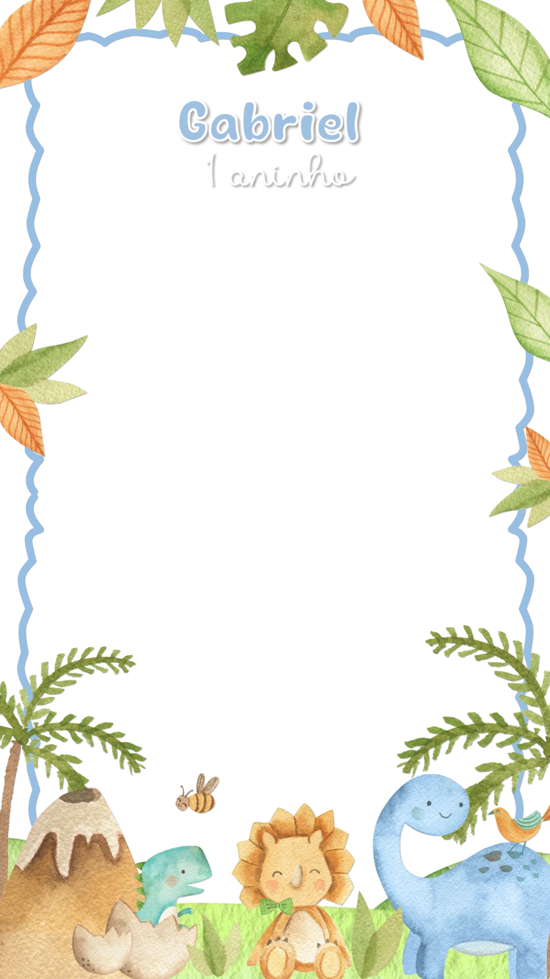 Moldura Aniversário Dinossauro Aquarela para Editar Online