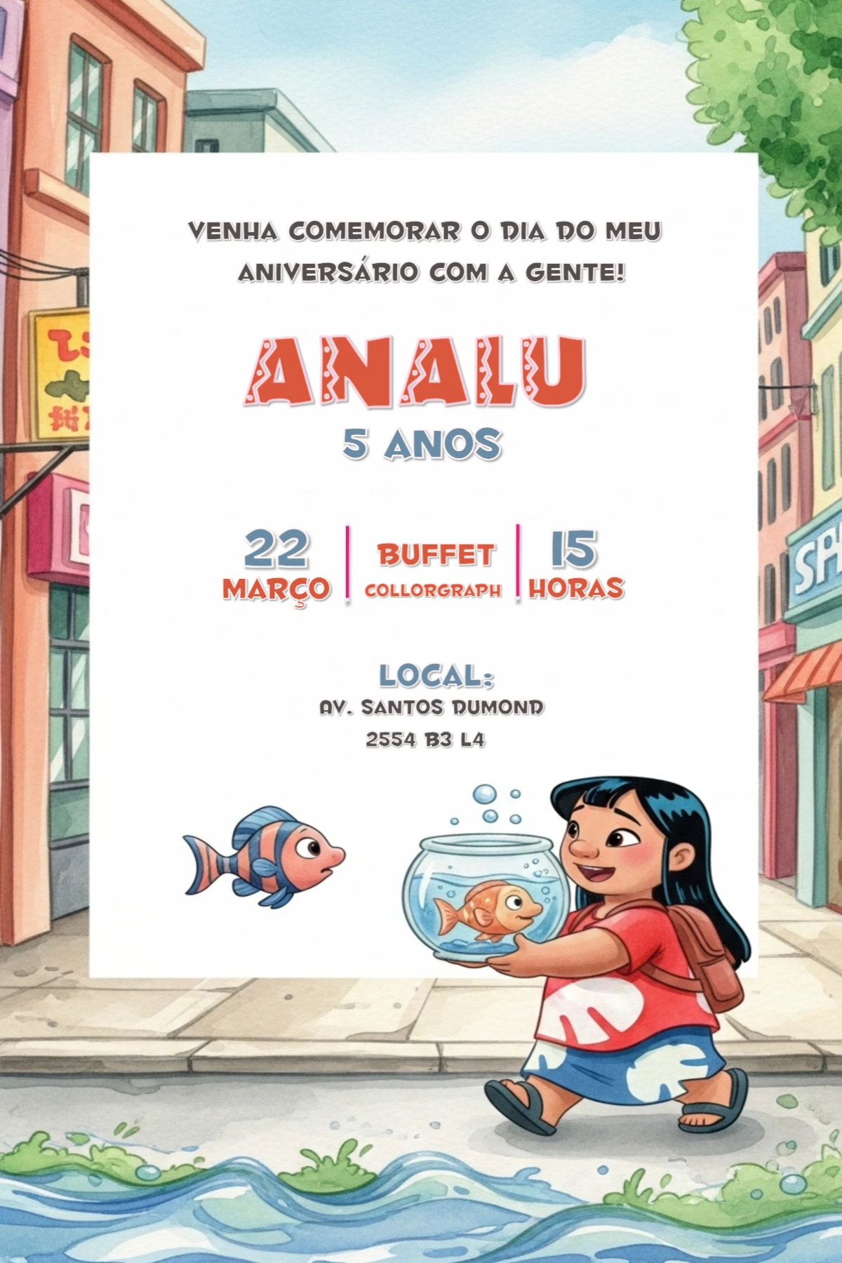 Convite Aniversário Lilo e Peixe para Editar Online e Imprimir