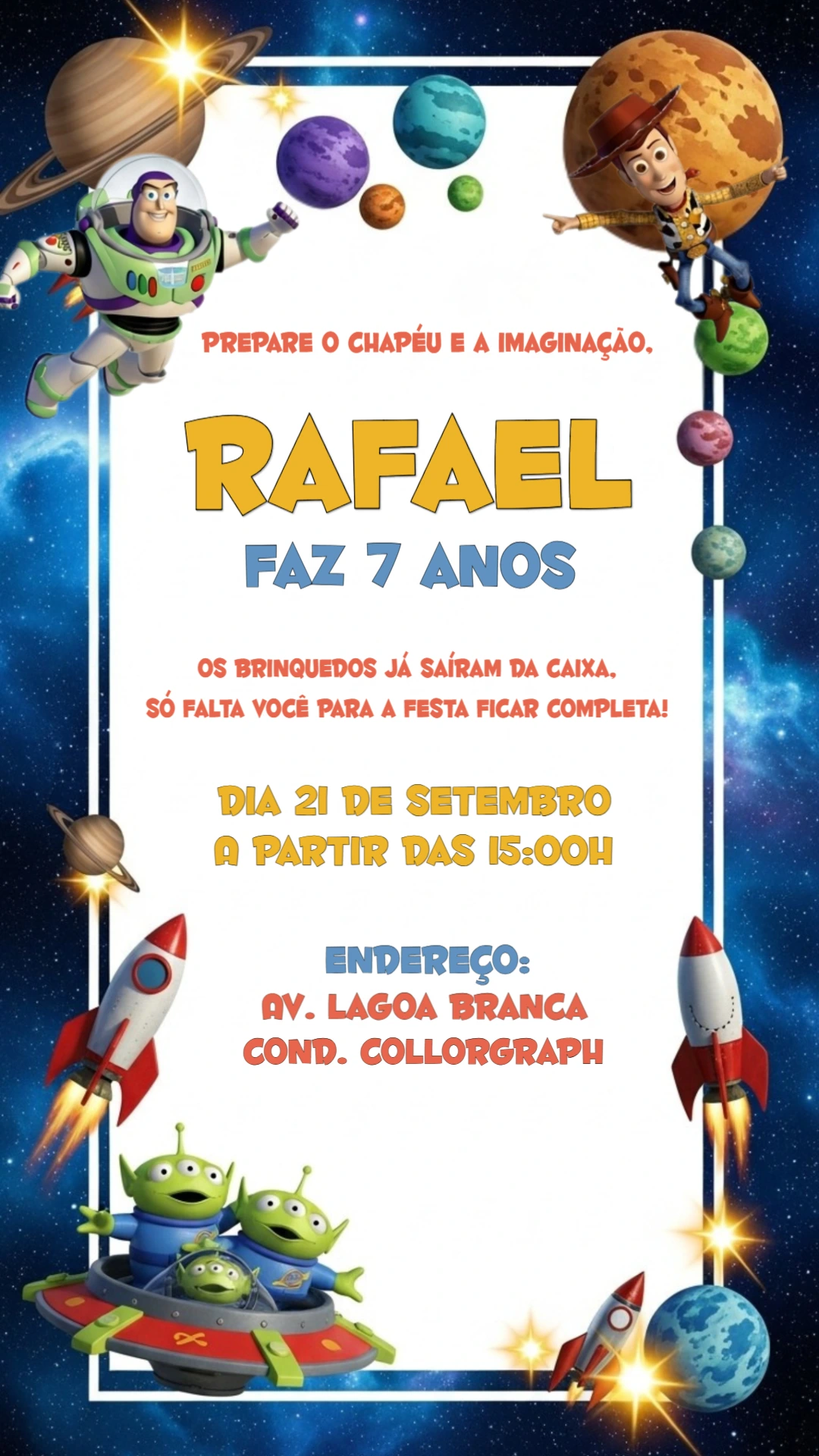 Convite Aniversário Toy Story com Buzz e Woody para Editar Online