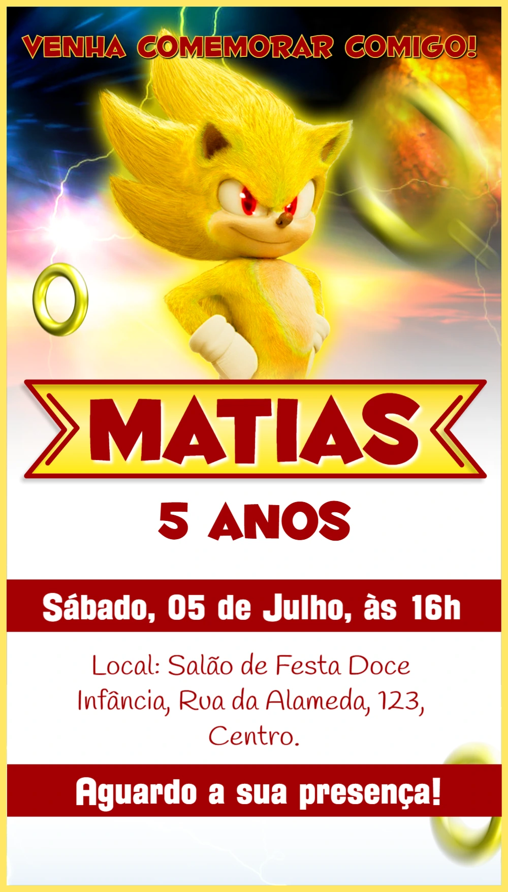 Convite de Aniversário Super Sonic para Editar Online