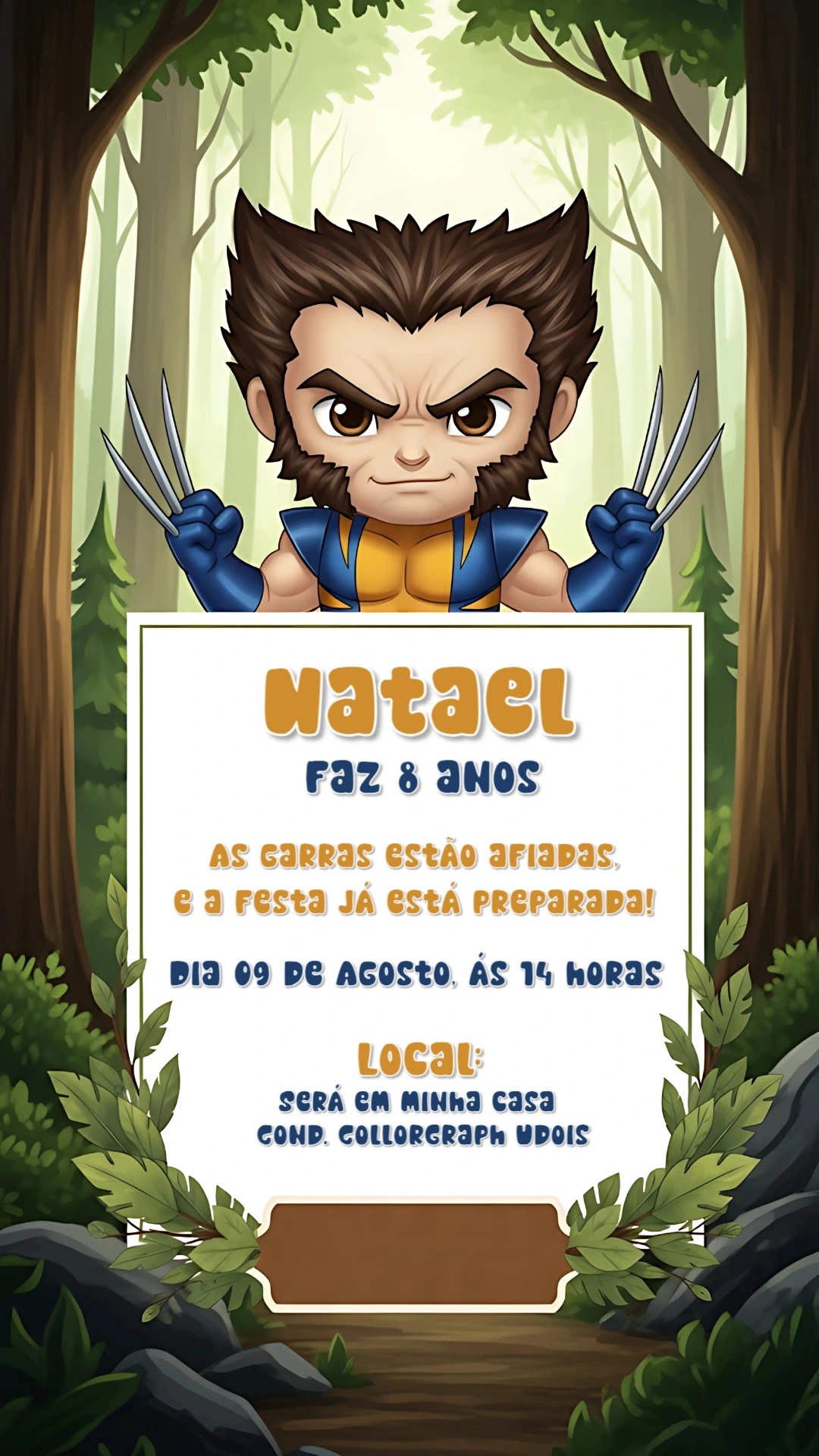 Convite de Aniversário Wolverine X-Men para Editar Online