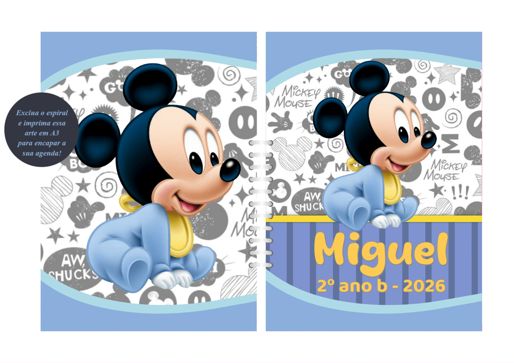 Capa de Agenda Mickey Baby para Editar Online e Imprimir