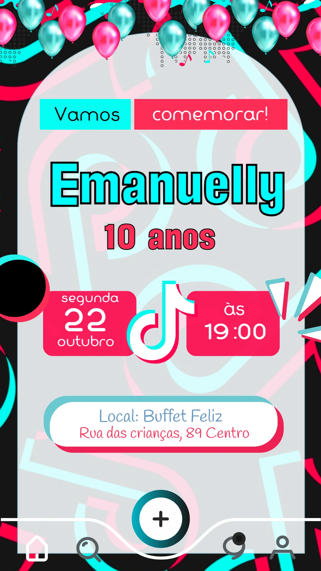 Convite de Aniversário TikTok para Editar e Imprimir