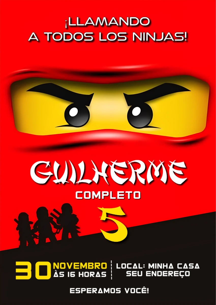 Invitación de Cumpleaños Ninjago Rojo para Editar Online