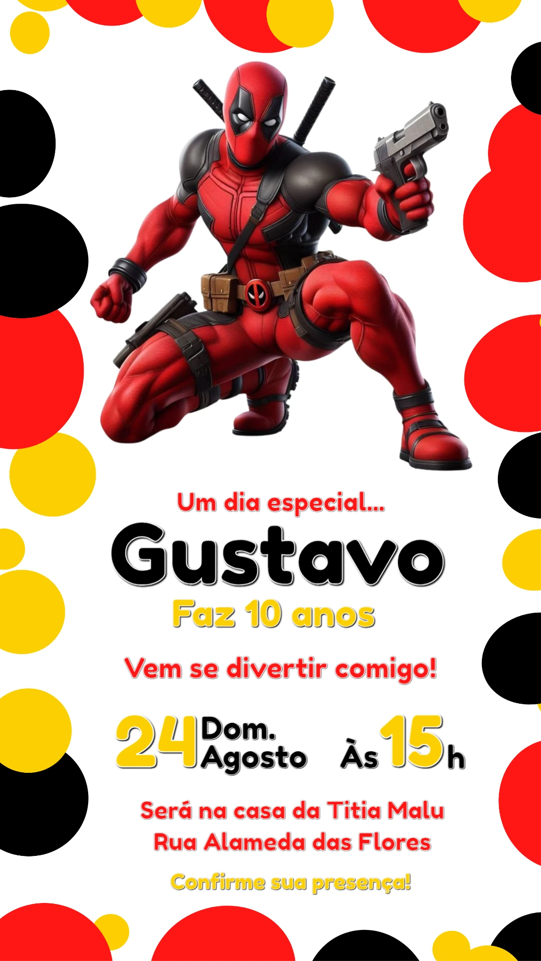 Convite de Aniversário Deadpool Vermelho e Preto Editável