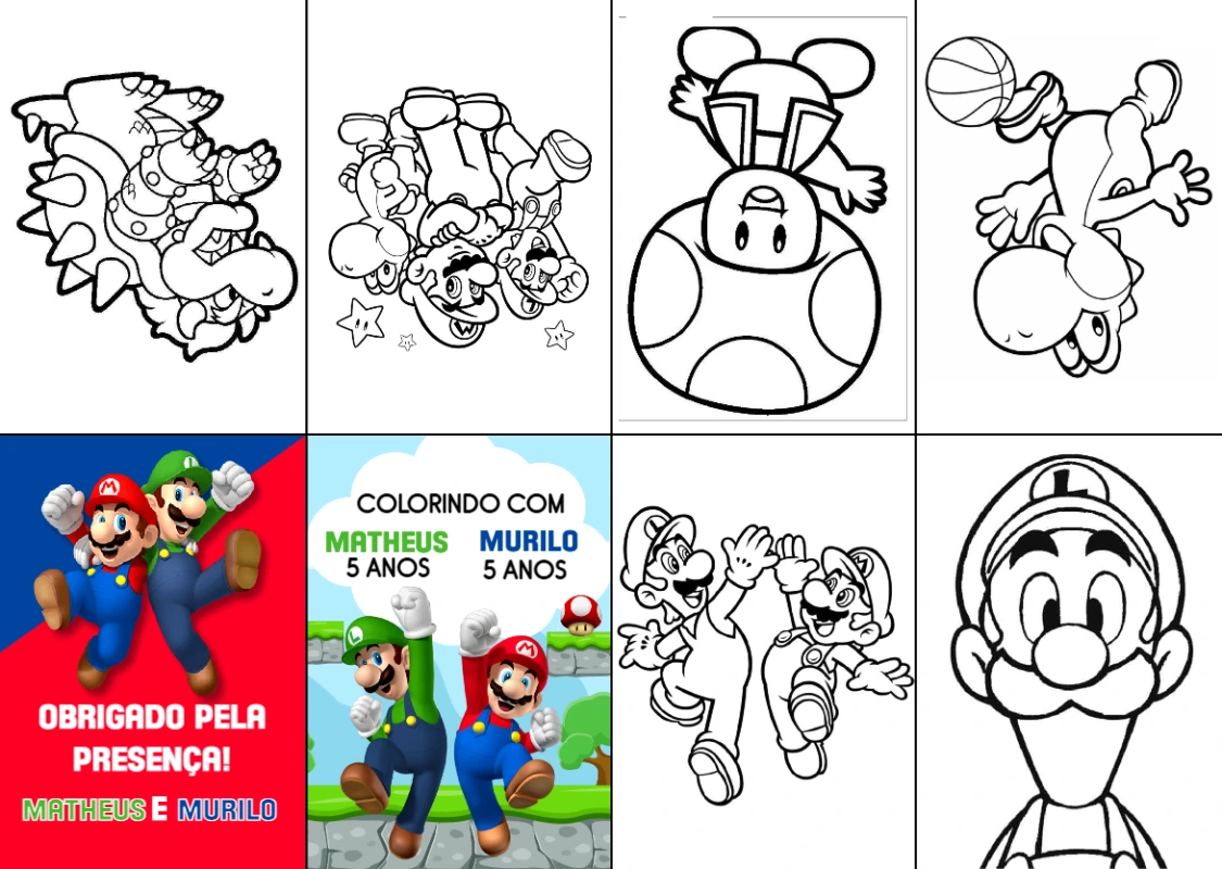 Livro de Colorir Mário e Luigi para Lembrancinha Editável