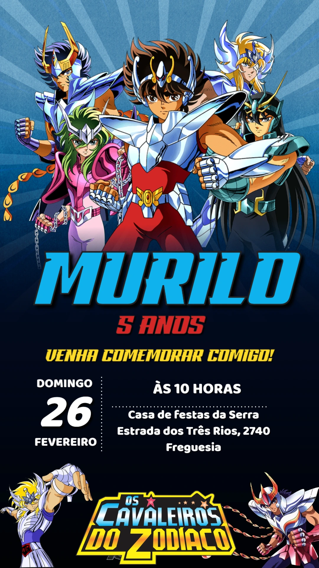 Convite Aniversário Cavaleiros do Zodíaco para Editar Online