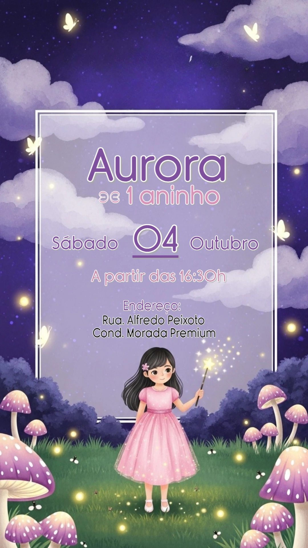 Convite Aniversário Jardim Encantado Roxo para Editar Online