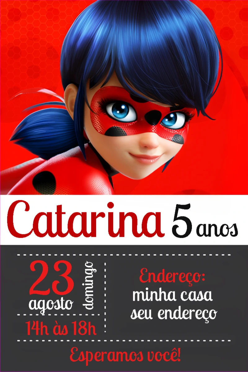 Convite de Aniversário Miraculous Ladybug para Editar Online