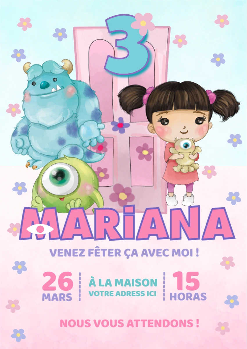 Invitation Anniversaire Monstres et Cie Modèle Numérique à Modifier