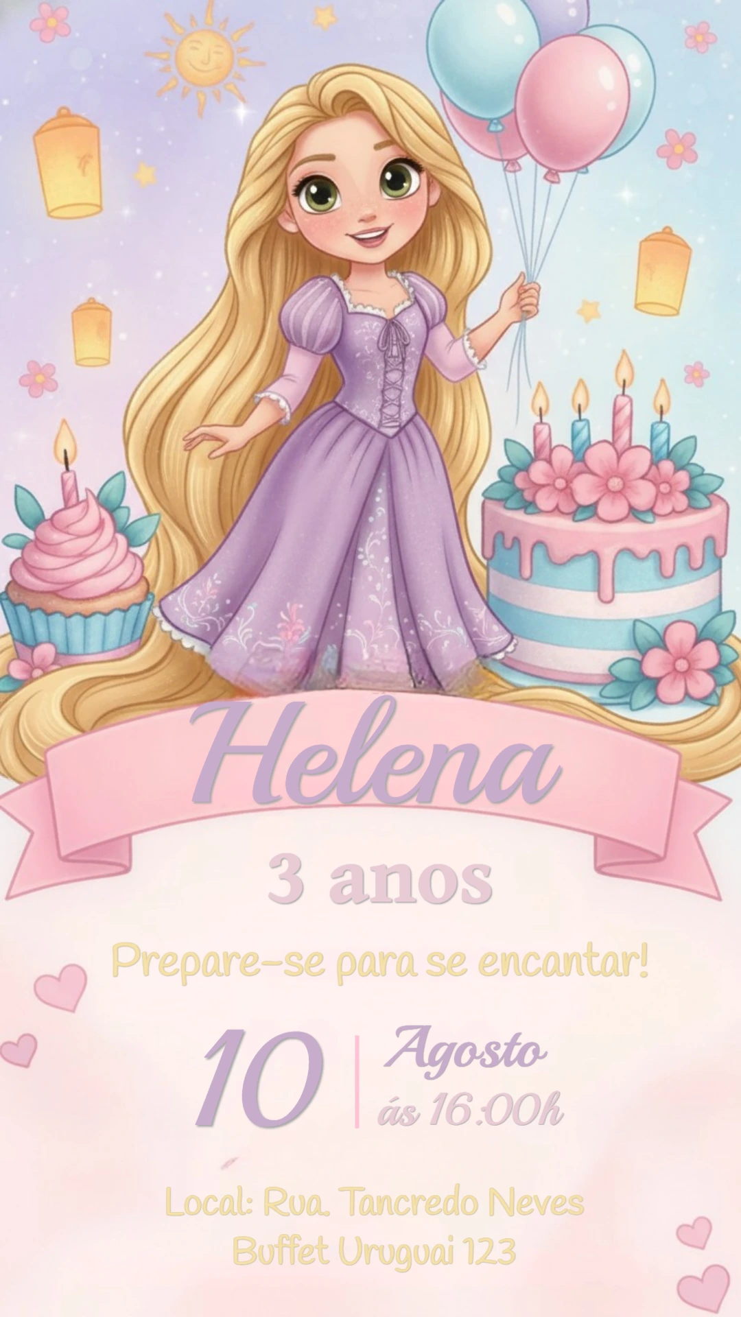 Convite de Aniversário Rapunzel Enrolados Editável