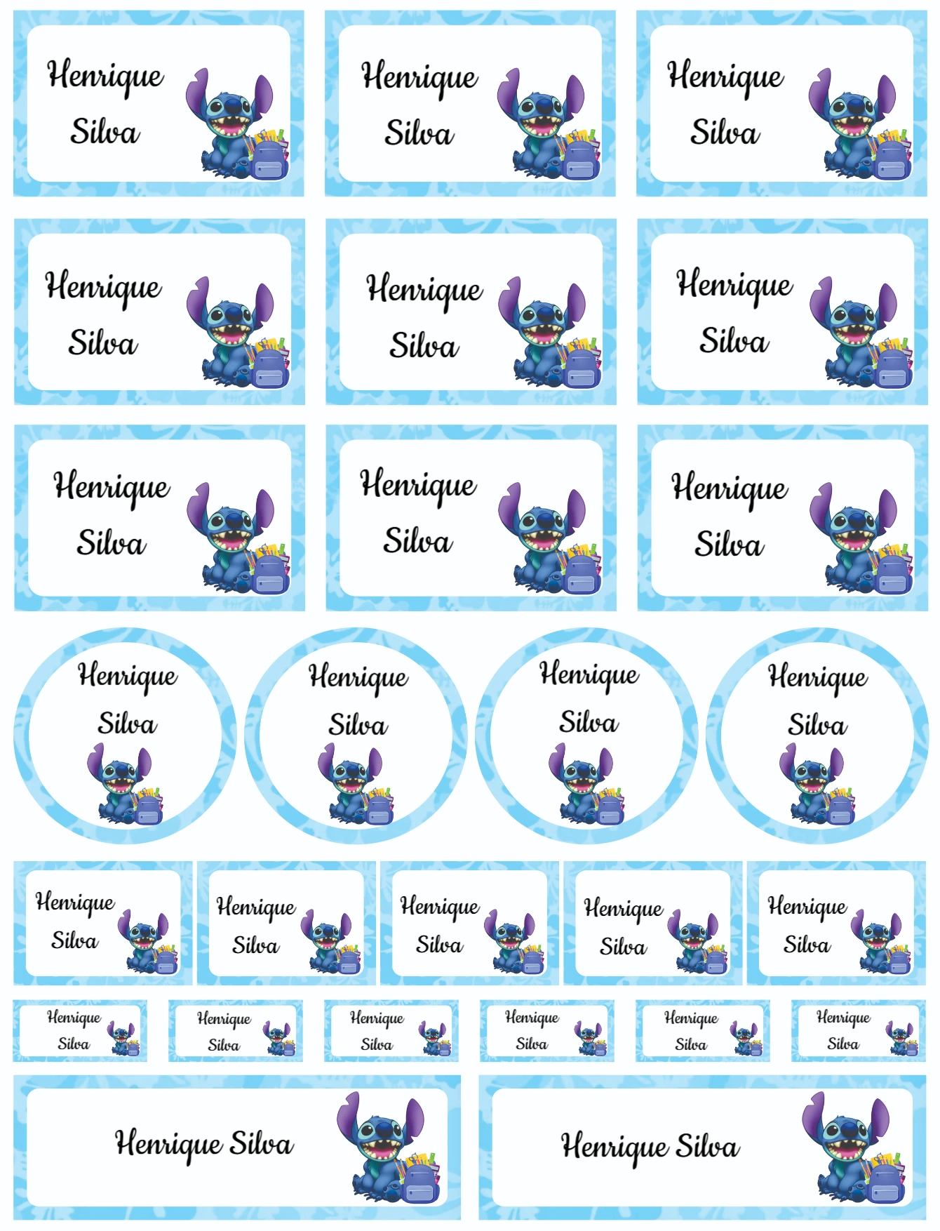 Etiquetas Escolares Stitch Azul Kit Digital para Editar e Imprimir