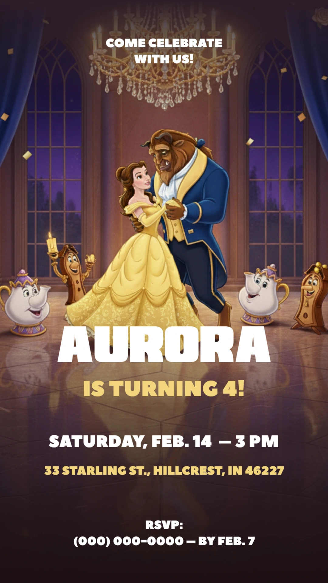 Beauty and the Beast Birthday Invitation | Editable Digital Template