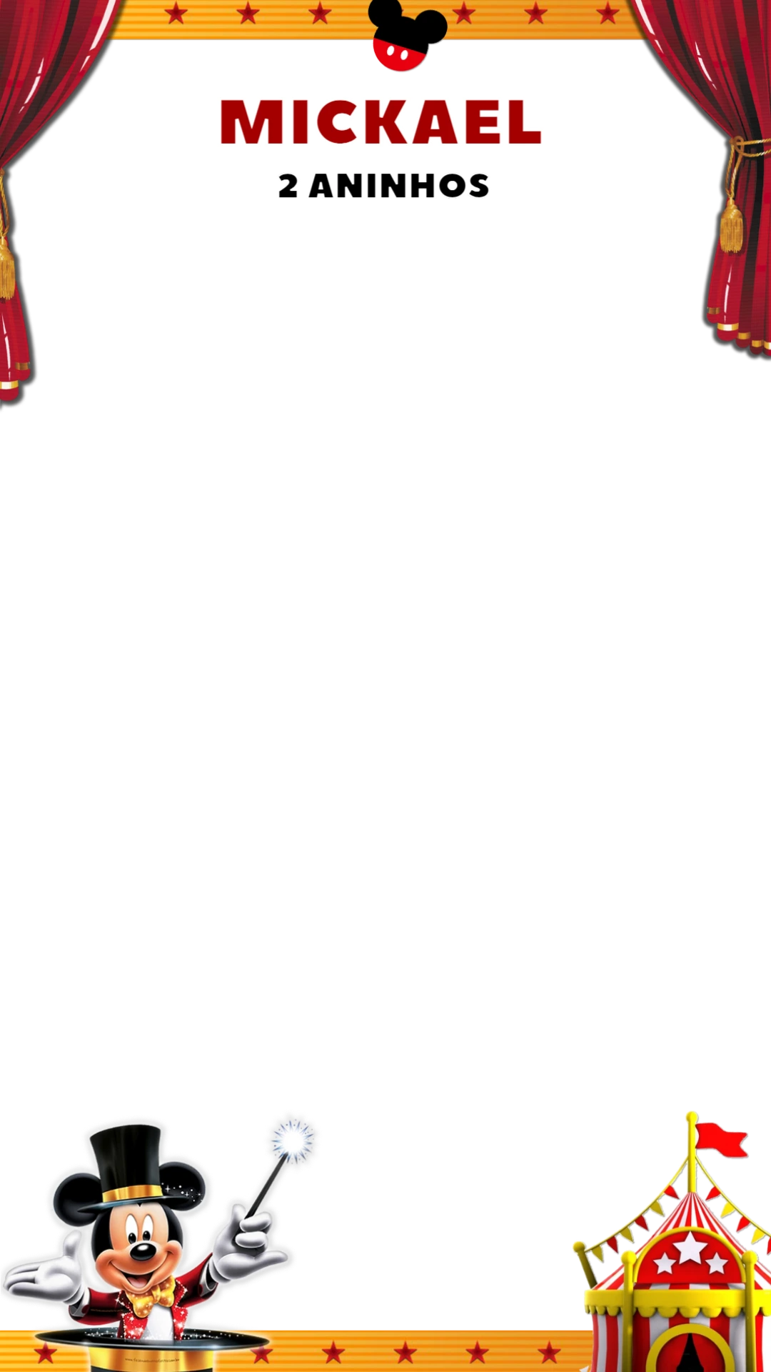Moldura Aniversário Circo do Mickey para Editar Online
