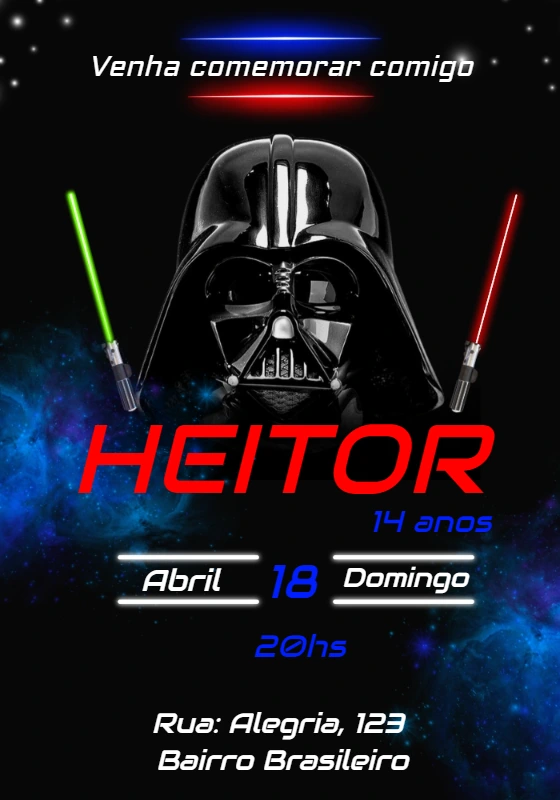 Convite Aniversário Darth Vader para Editar Online
