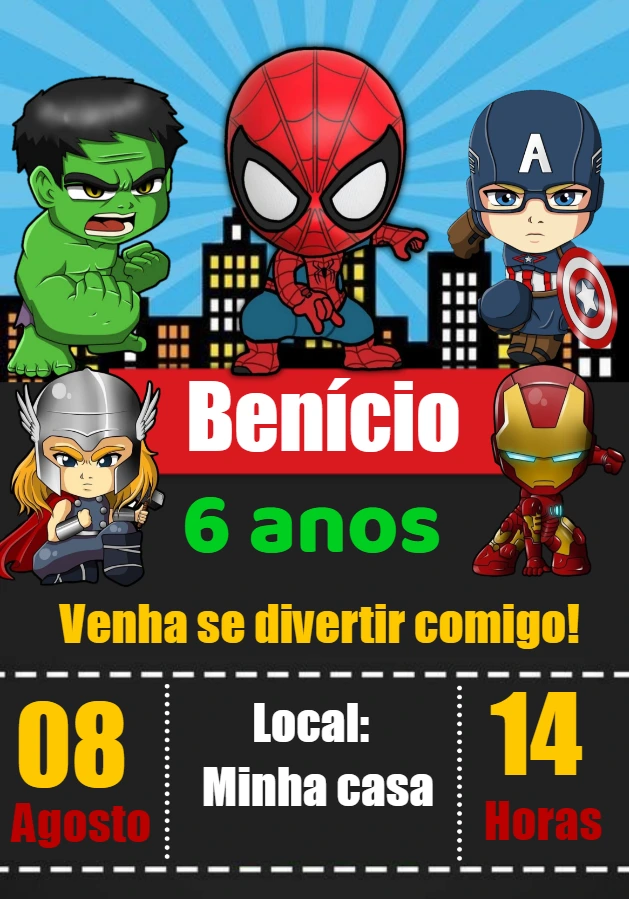 Convite de Aniversário Vingadores para Editar Online