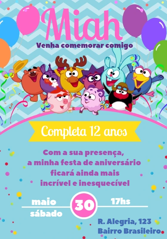 Convite Aniversário Kikoriki com Personagens para Editar