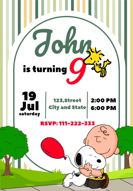 Editable Snoopy & Friends Birthday Party Invitation