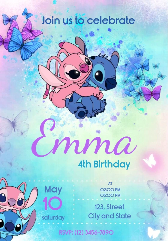 Stitch and Angel Birthday Invitation to Edit Online