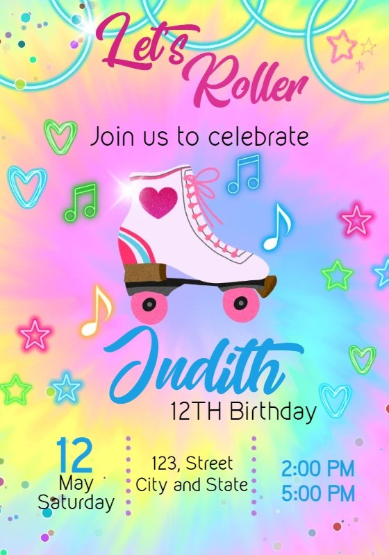 Editable Roller Skating Birthday Party Invitation