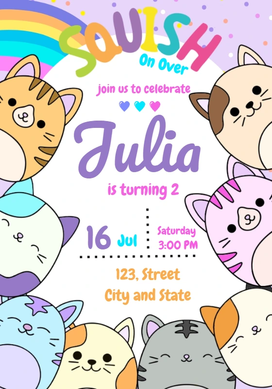 Cute Squishy Cat Birthday Invitation to Edit Online