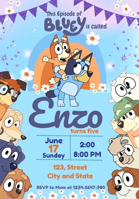 Editable Bluey Birthday Invitation with Characters
