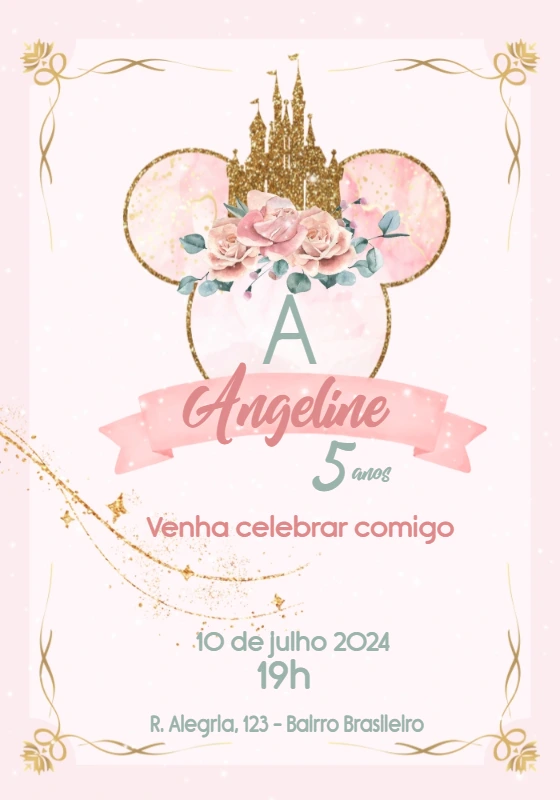 Convite Aniversário Minnie Princesa Castelo para Editar Online