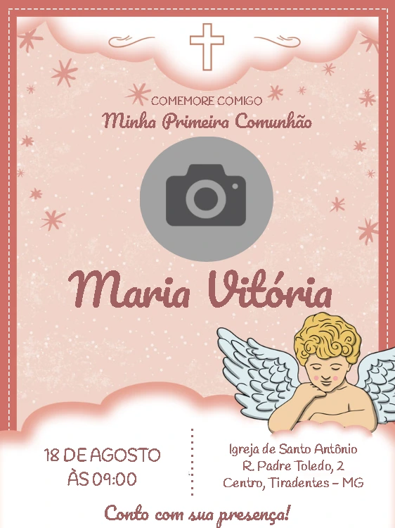 Convite Primeira Comunhão com Foto para Editar Online