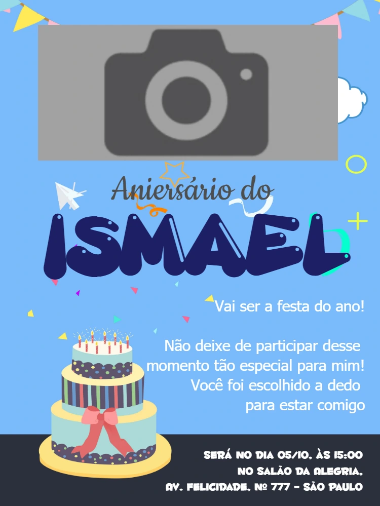 Convite de Aniversário Masculino Azul com Foto para Editar