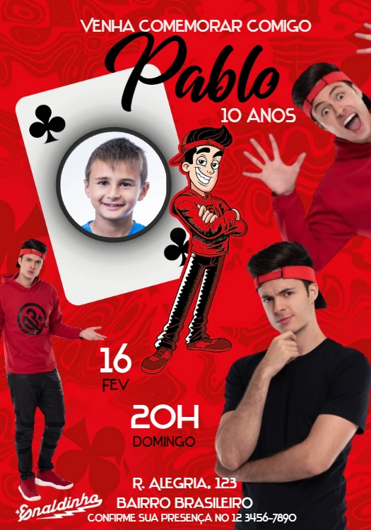 Convite Aniversário Enaldinho com Foto para Editar Online